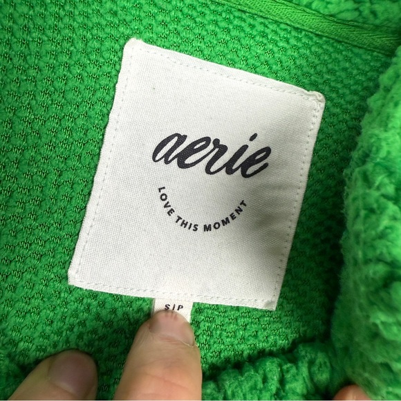 Aerie Kelly Green Fleece Quarter Snap Sherpa Pullover Oversized - Picture 7 of 10